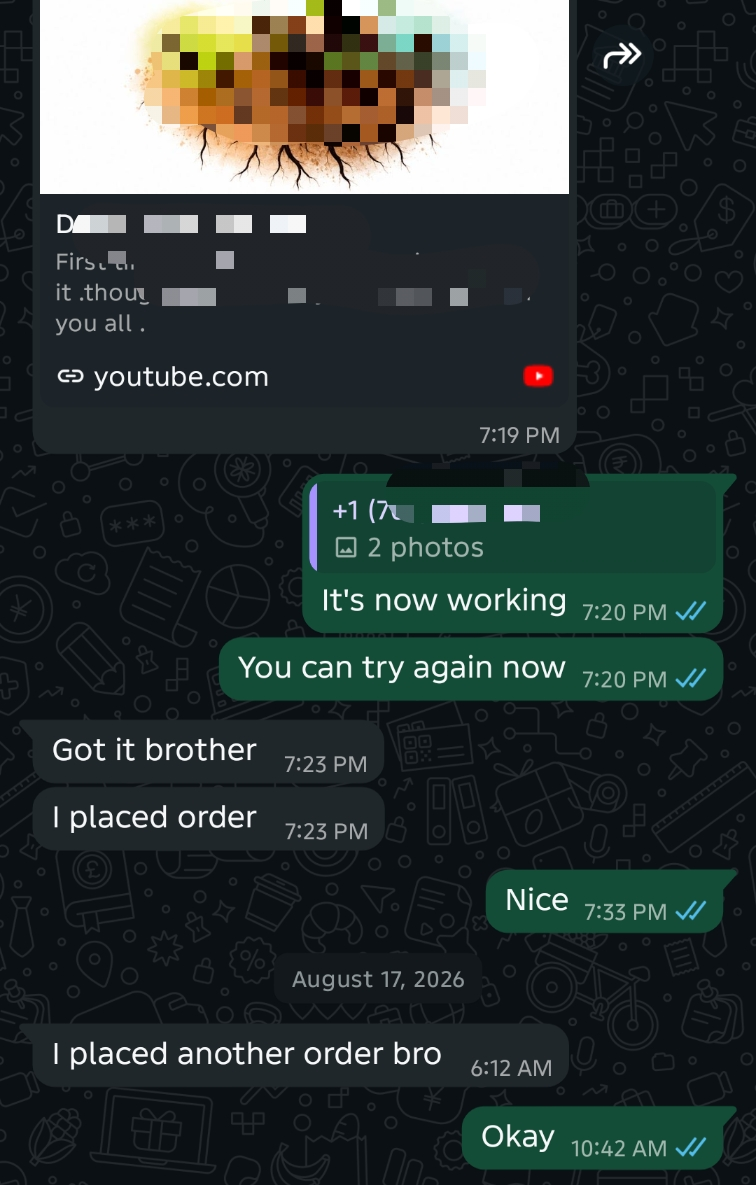 Order payment confirmation